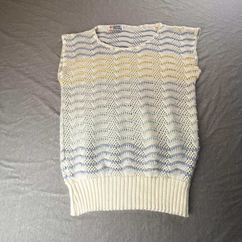 Vintage Cristin Stevens Sweater Vest Pastel Chevron Kint 80s S